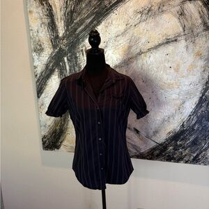 Navy Pinstripe Button-Up Shirt